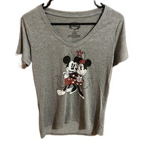 Mickey + Mini Mouse Womens Disney T-Shirt Gray Short Sleeve Scoop‎ Neck M